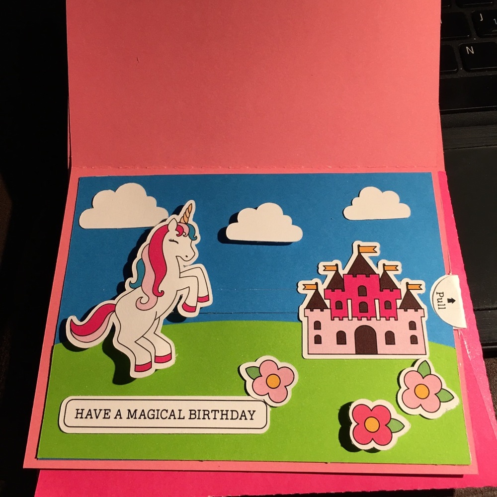 Custom Handmade Unicorn Pull Tab Birthday Card